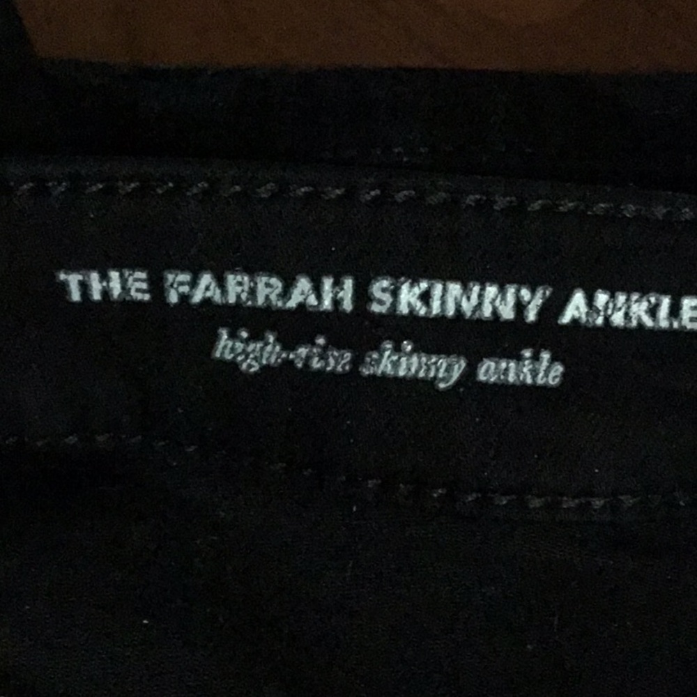 AG black skinny ankle, high rise jeans